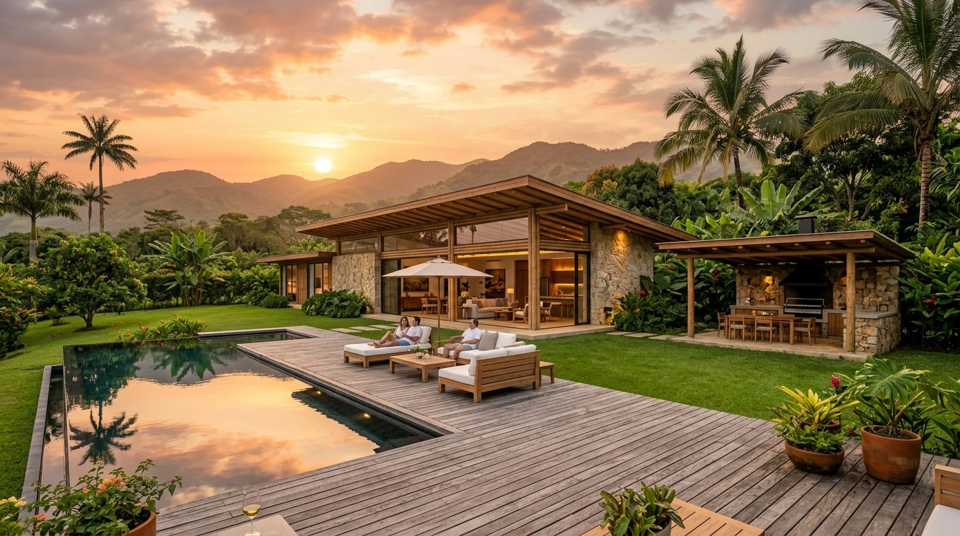 Referencia ilustrativa de una posible casa campestre con piscina